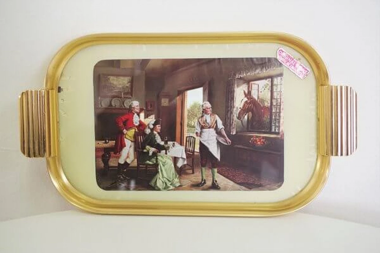 Brass tray with english print, 1950s 1407096