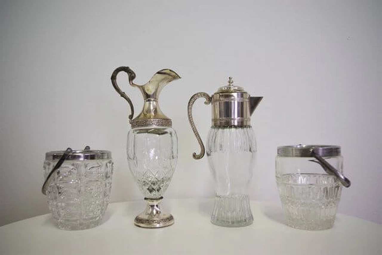 4 Glass jugs with silver rim Vecchia Romagna, 1960s 1407101