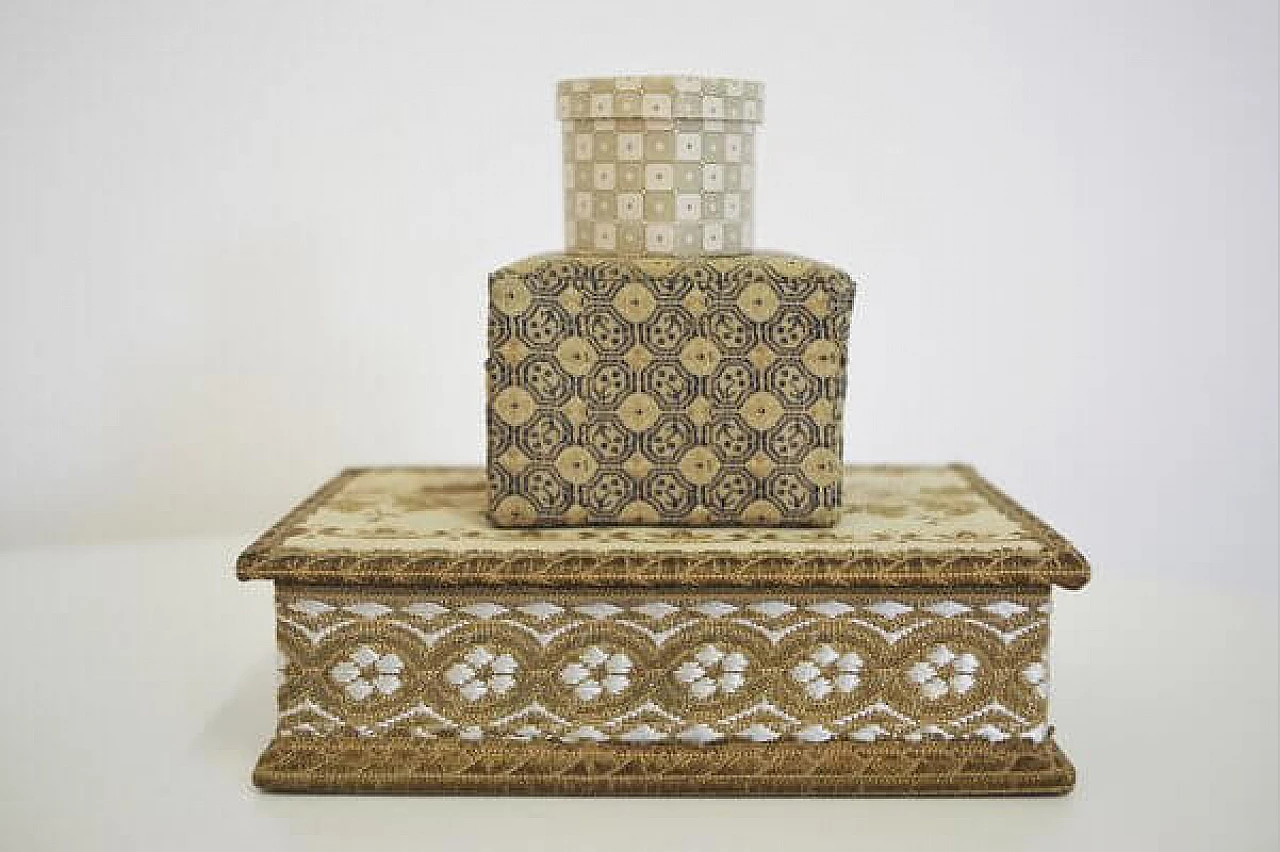 5 Venice boxes in fabric and wood, 1970s 1407138