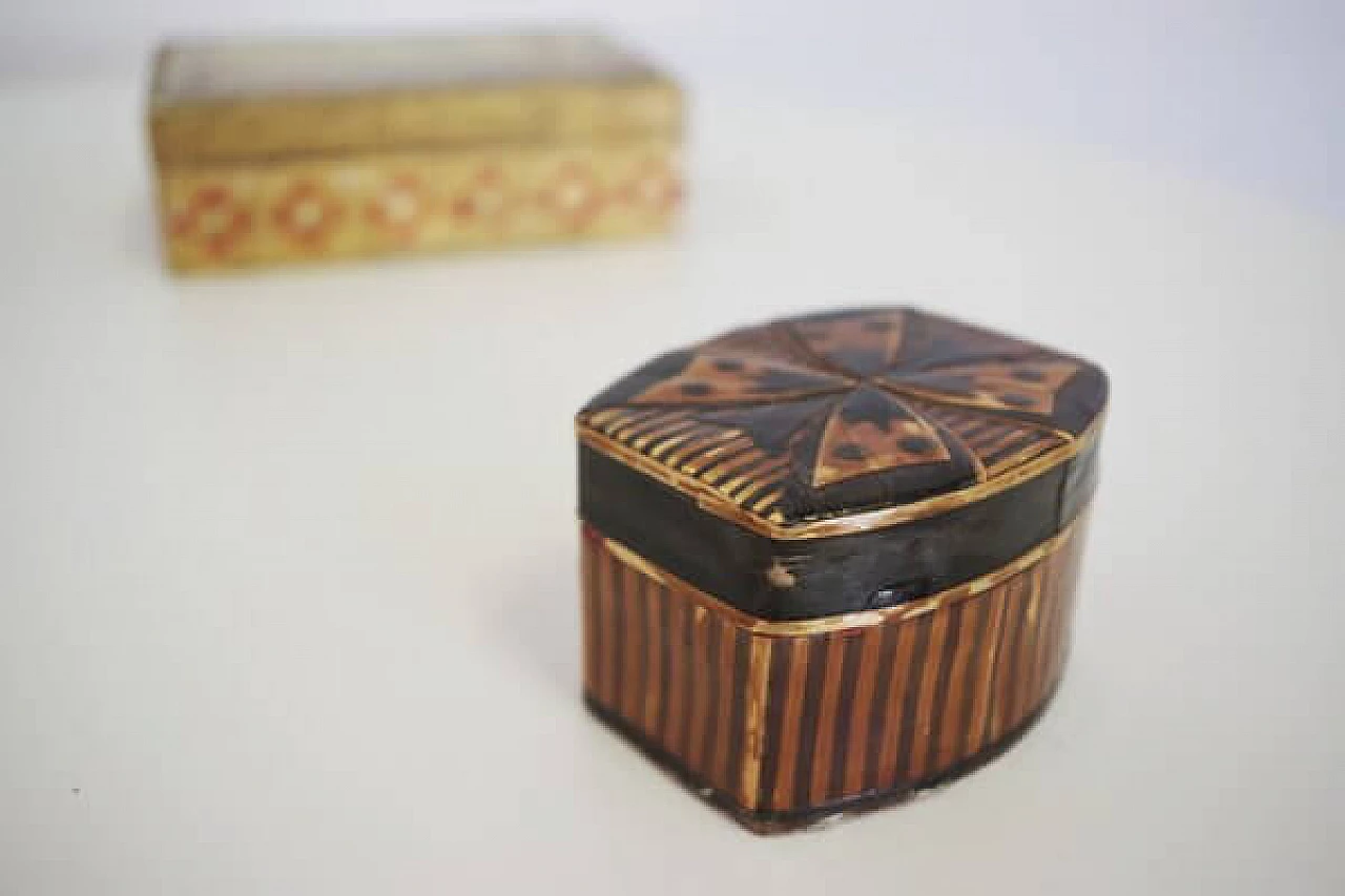 5 Venice boxes in fabric and wood, 1970s 1407149