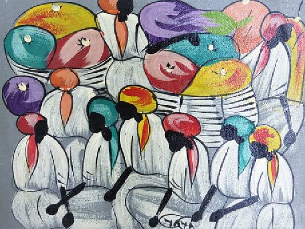 4 Caribbean paintings on canvas, 1990s 1407264