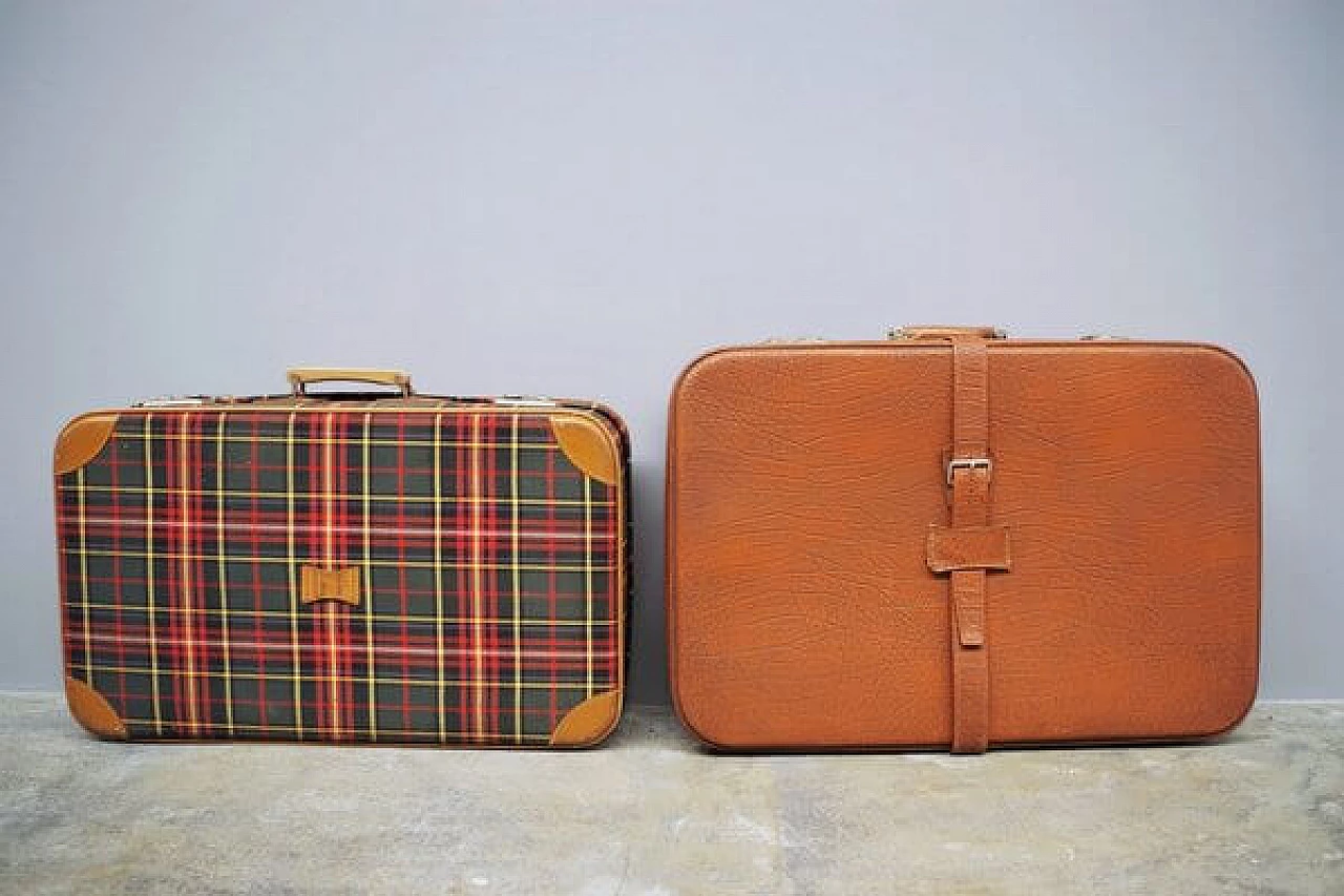 Pair of leather and fabric suitcases, 1950s 1407272