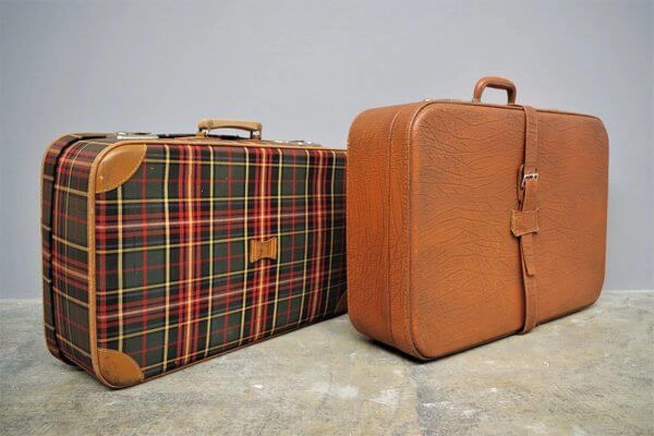 Pair of leather and fabric suitcases, 1950s 1407274