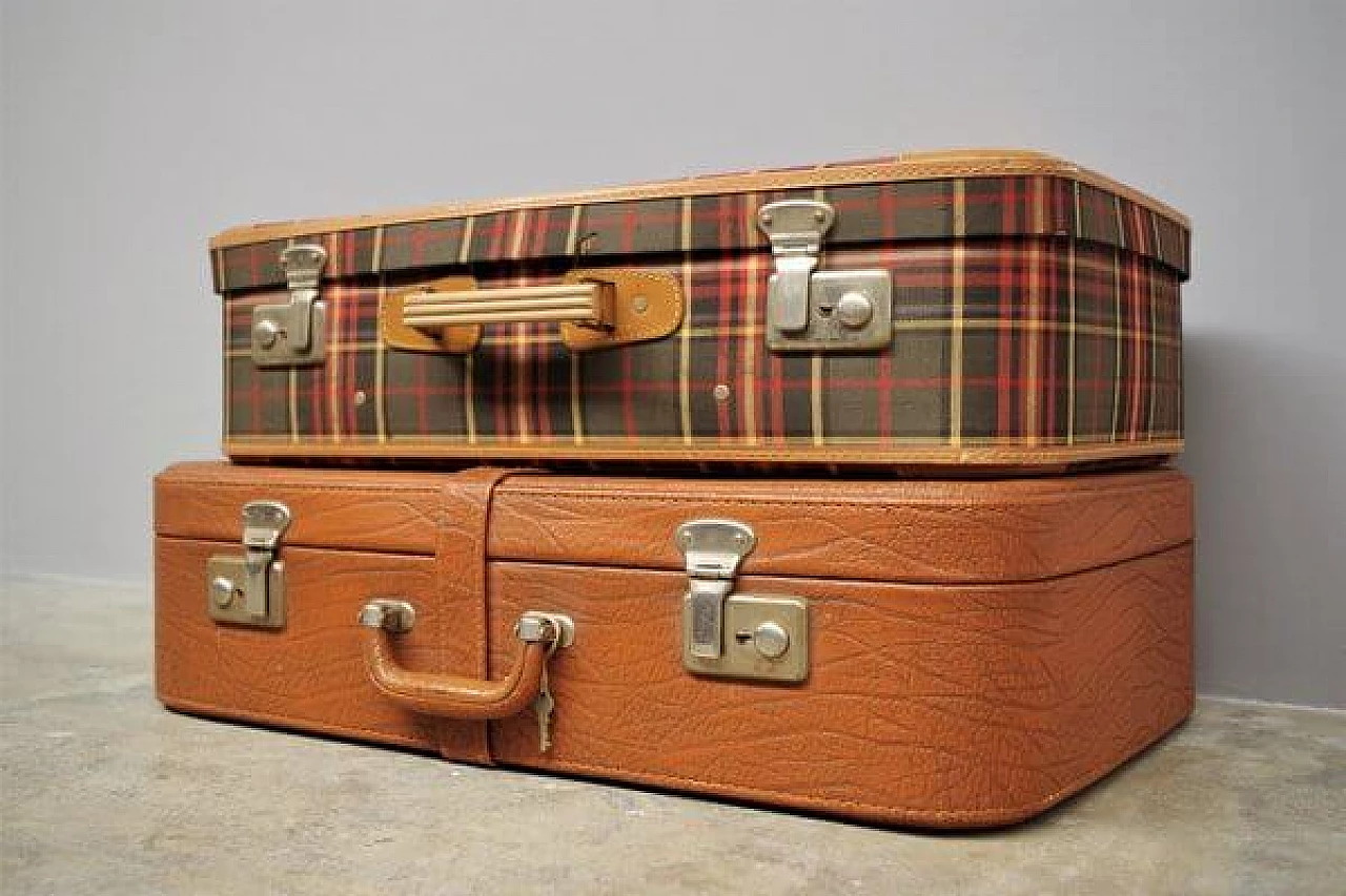 Pair of leather and fabric suitcases, 1950s 1407283