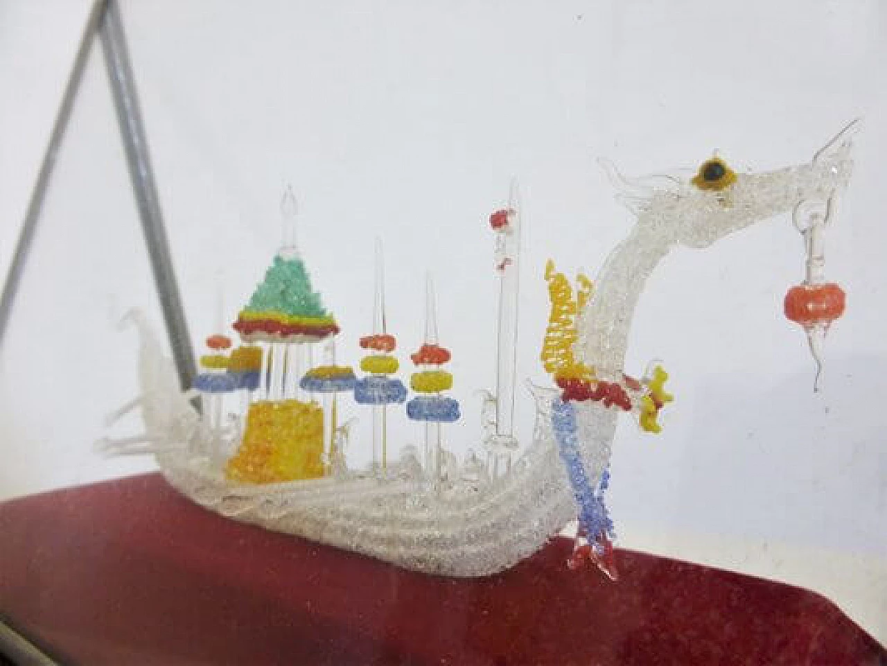 Glass case with handmade Chinese Viking ship, 1960s 1407288