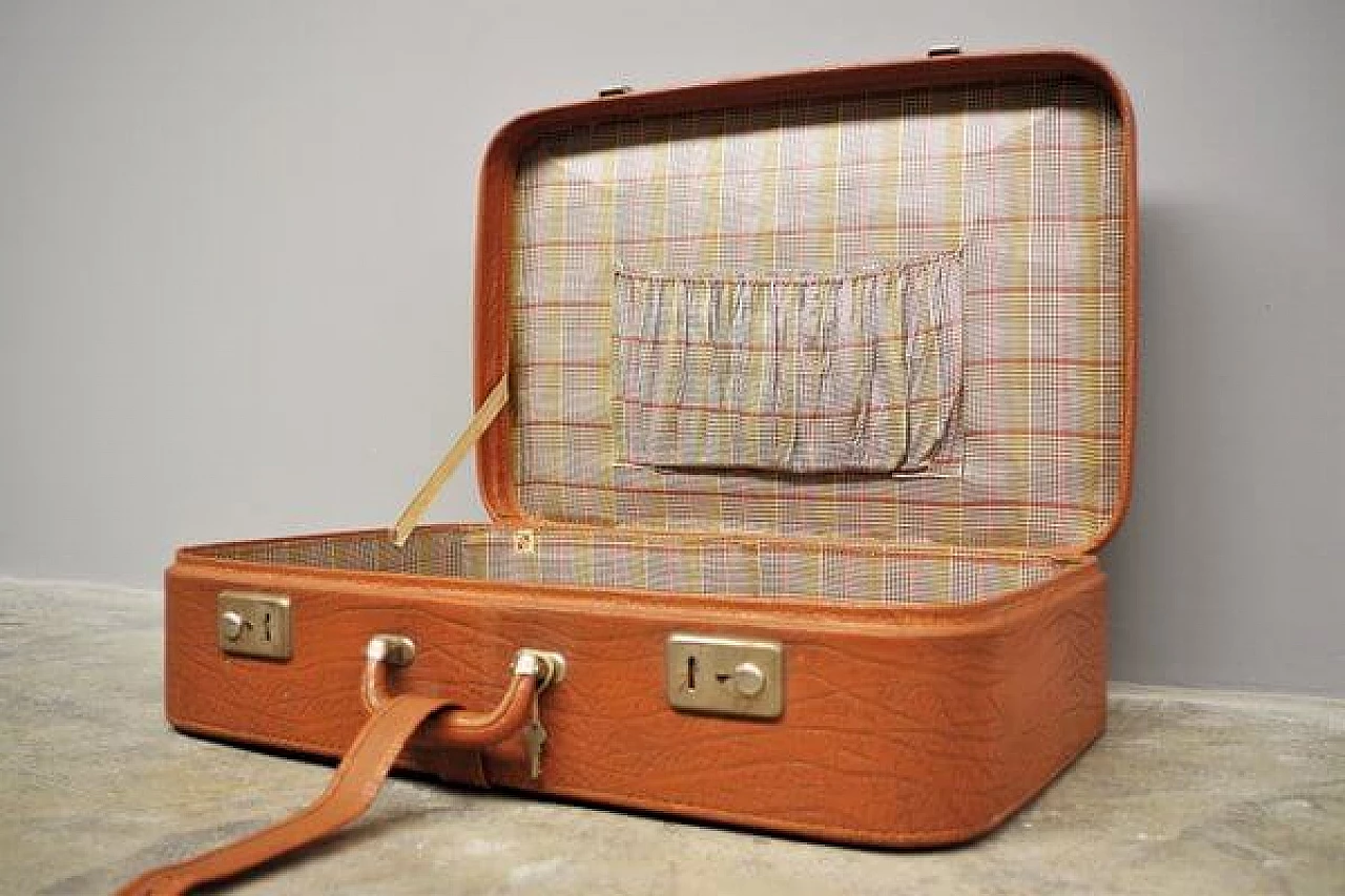 Pair of leather and fabric suitcases, 1950s 1407292