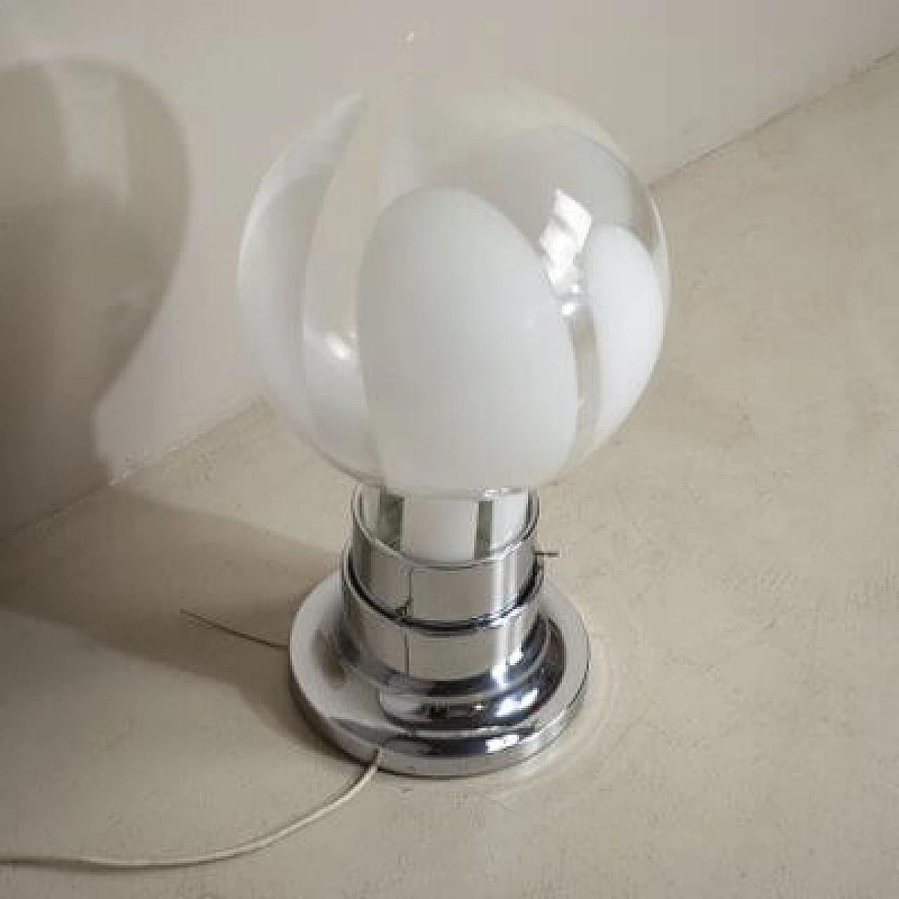 Mazzega steel table lamp with frosted glass sphere, 1970s 1407415