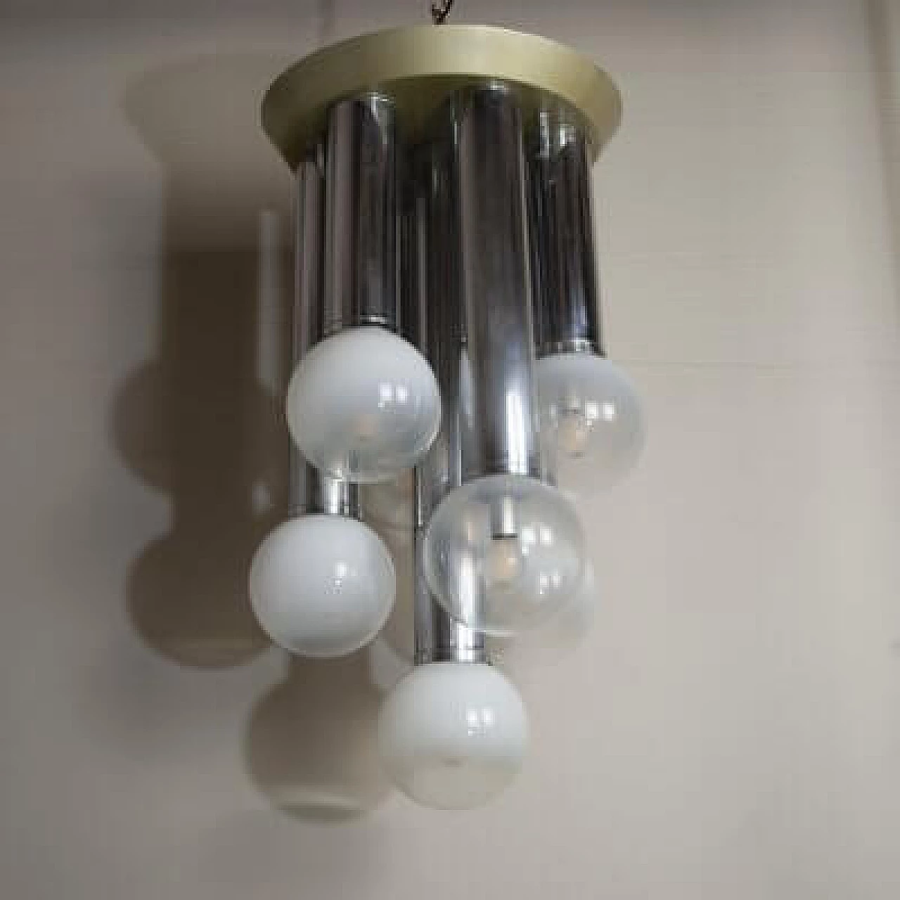 Lampadario a 7 luci in vetro satinato, anni '70 1407416