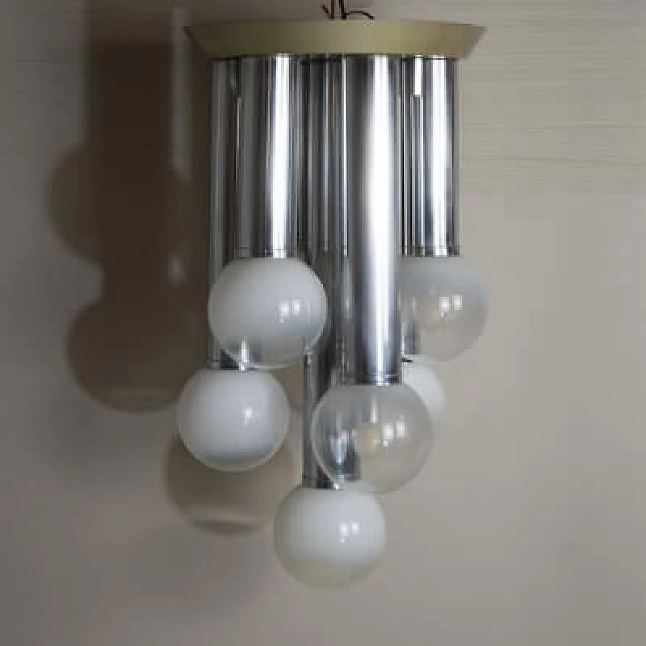 Lampadario a 7 luci in vetro satinato, anni '70 1407418