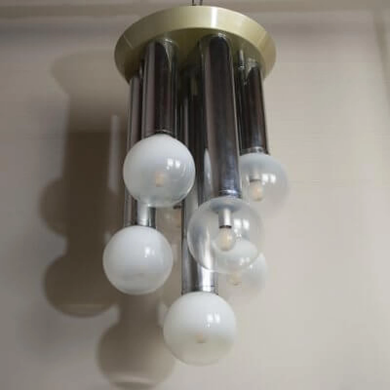 Lampadario a 7 luci in vetro satinato, anni '70 1407420
