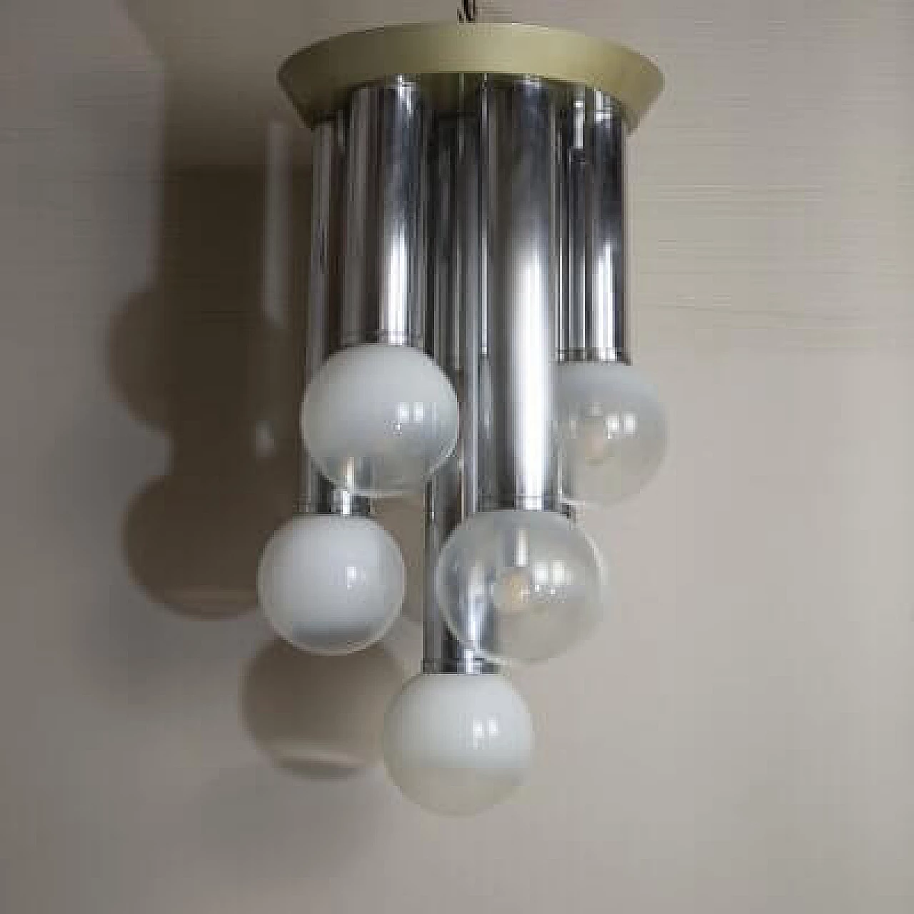 Lampadario a 7 luci in vetro satinato, anni '70 1407424