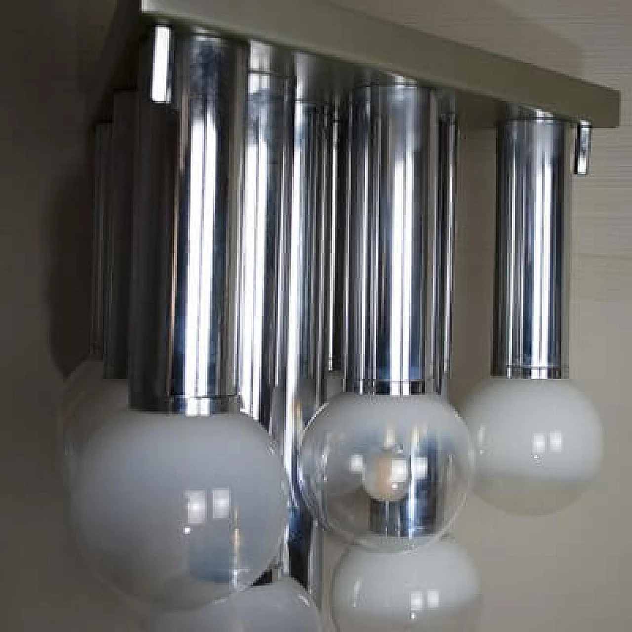 Steel and satin glass chandelier, 1970s 1407426