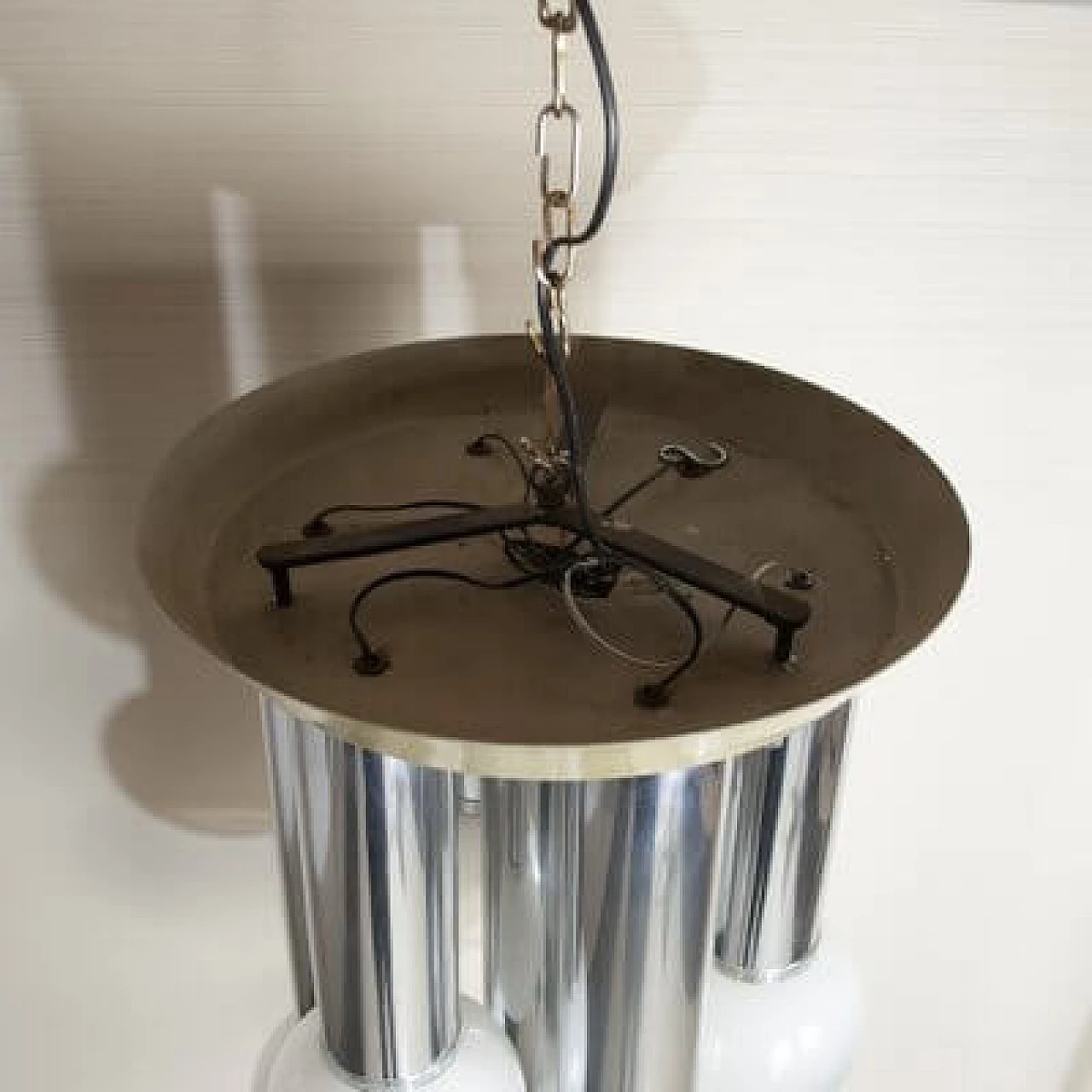 Lampadario a 7 luci in vetro satinato, anni '70 1407432