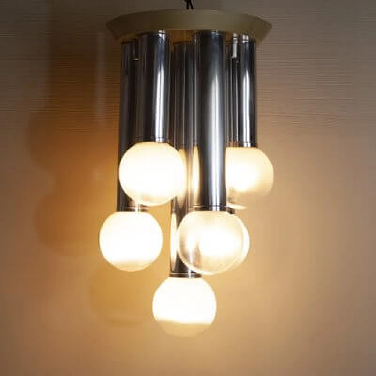Lampadario a 7 luci in vetro satinato, anni '70 1407438