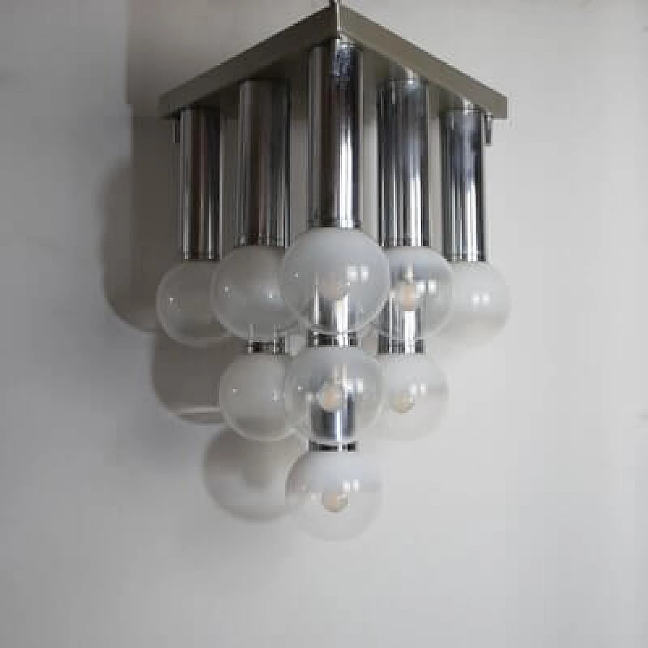 Steel and satin glass chandelier, 1970s 1407445