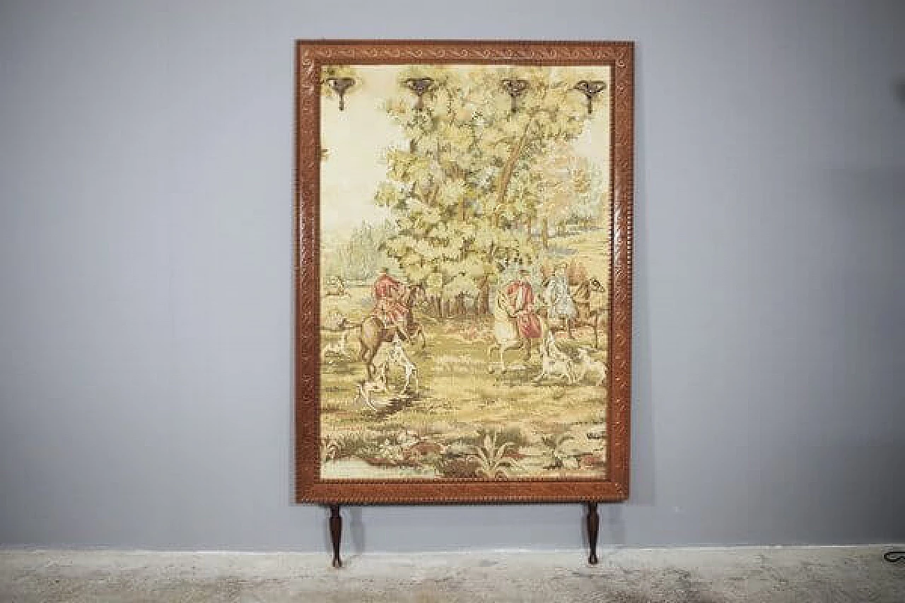 Tapestry with wooden frame and brass hangers, 1960s 1407572
