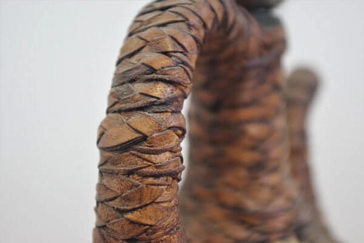 Brocca di vetro ricoperta di corda, cuoio e pelo di mucca, anni '50 1407575