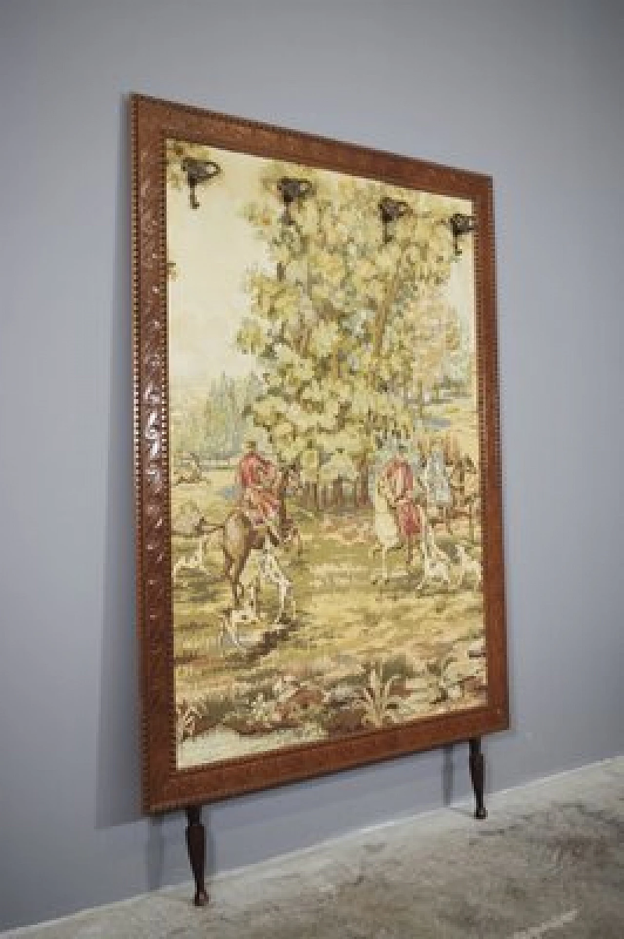 Tapestry with wooden frame and brass hangers, 1960s 1407576