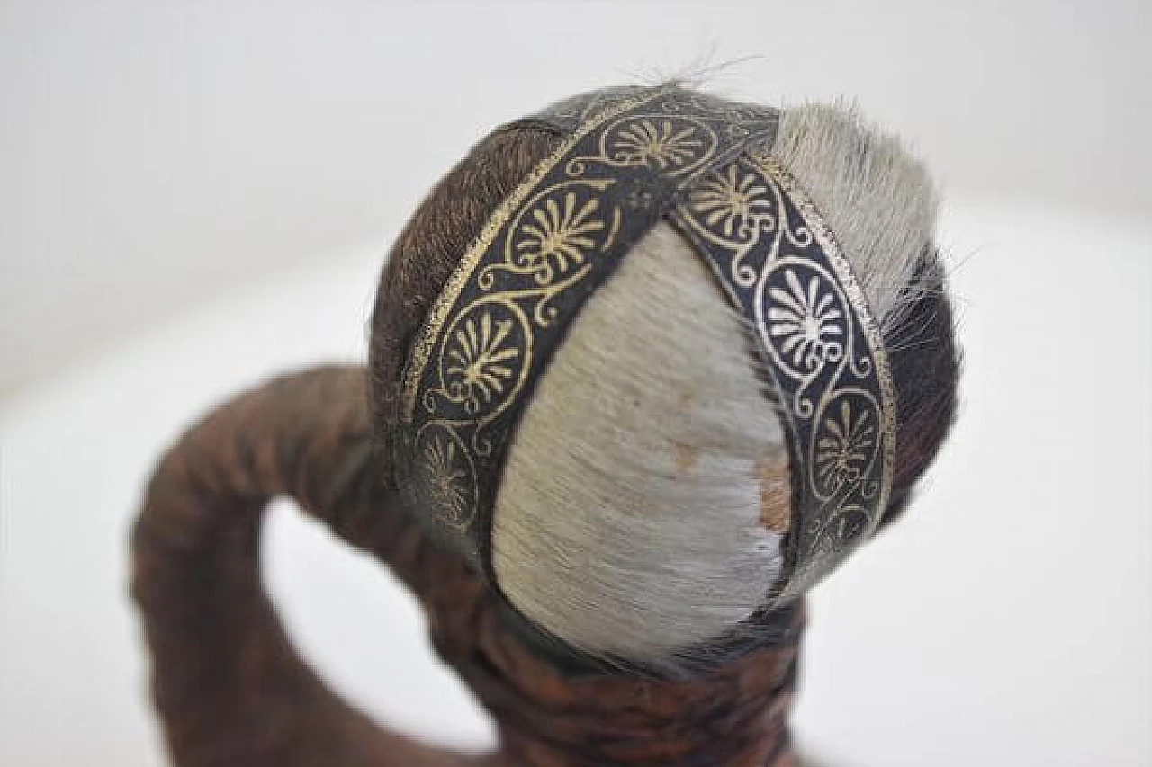 Brocca di vetro ricoperta di corda, cuoio e pelo di mucca, anni '50 1407580