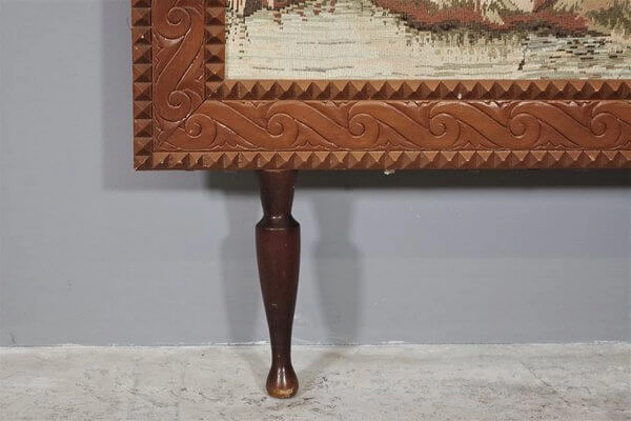 Arazzo con cornice in legno e grucce appendiabiti in ottone, anni '60 1407587