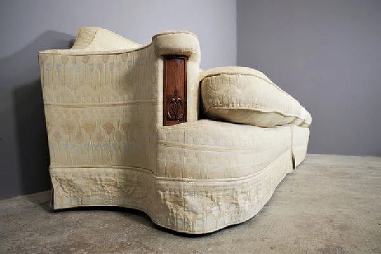 Two-piece modular sofa with carved wooden frame, 1950s 1407597