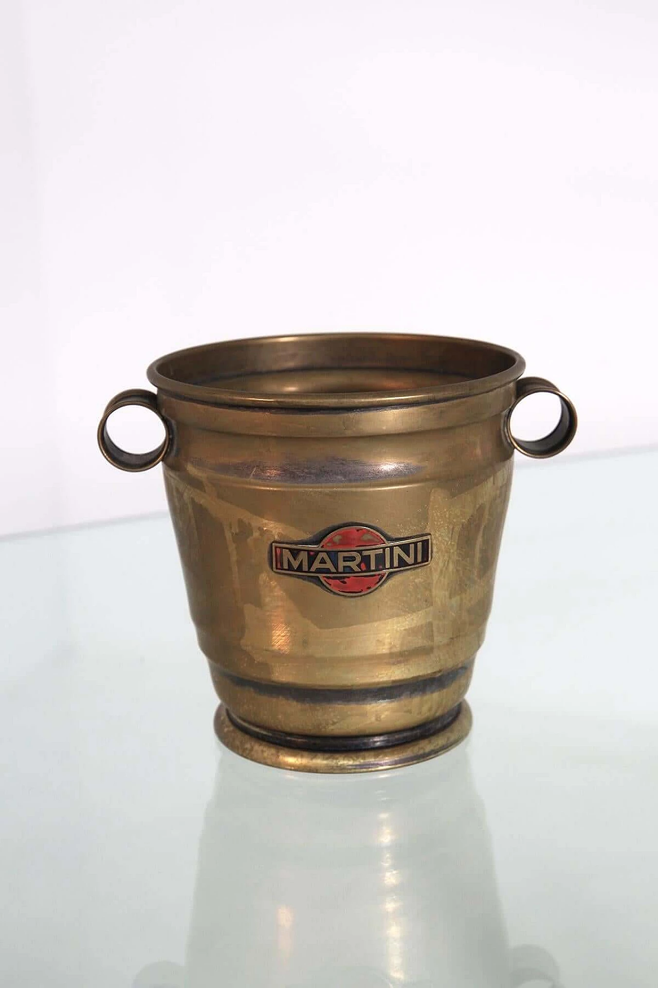 Secchiello da ghiaccio Martini con logo originale in ottone nichelato, anni '50 1407853