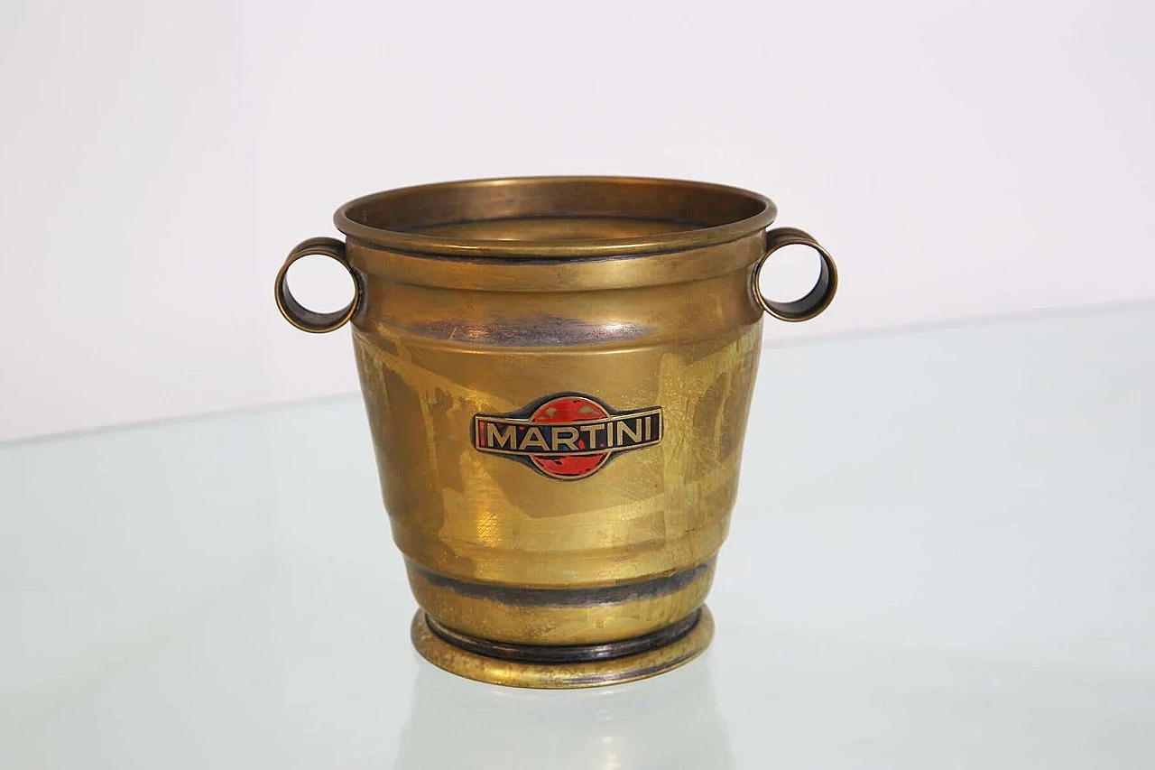 Secchiello da ghiaccio Martini con logo originale in ottone nichelato, anni '50 1407854