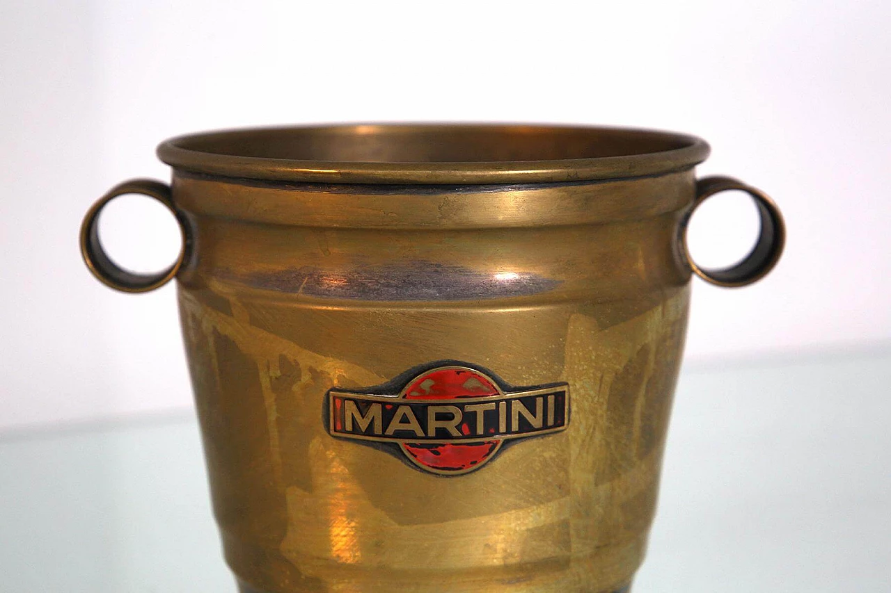 Secchiello da ghiaccio Martini con logo originale in ottone nichelato, anni '50 1407855