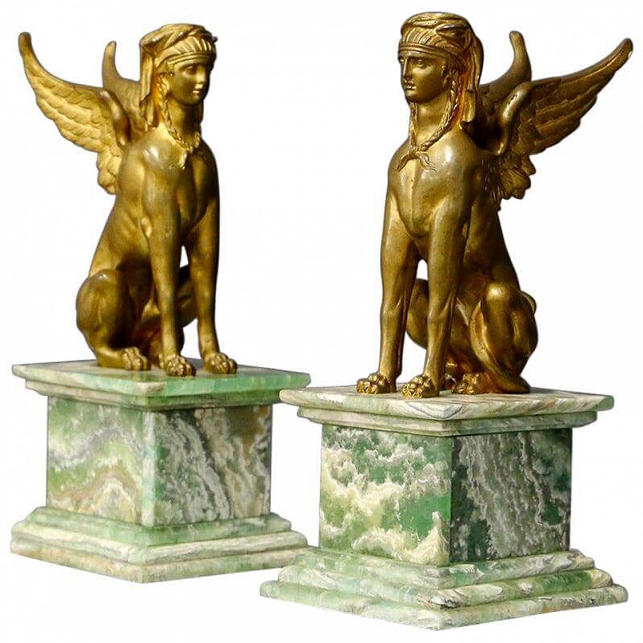 Pair of bronze sphinxes with alabaster base, 19th century 1407911