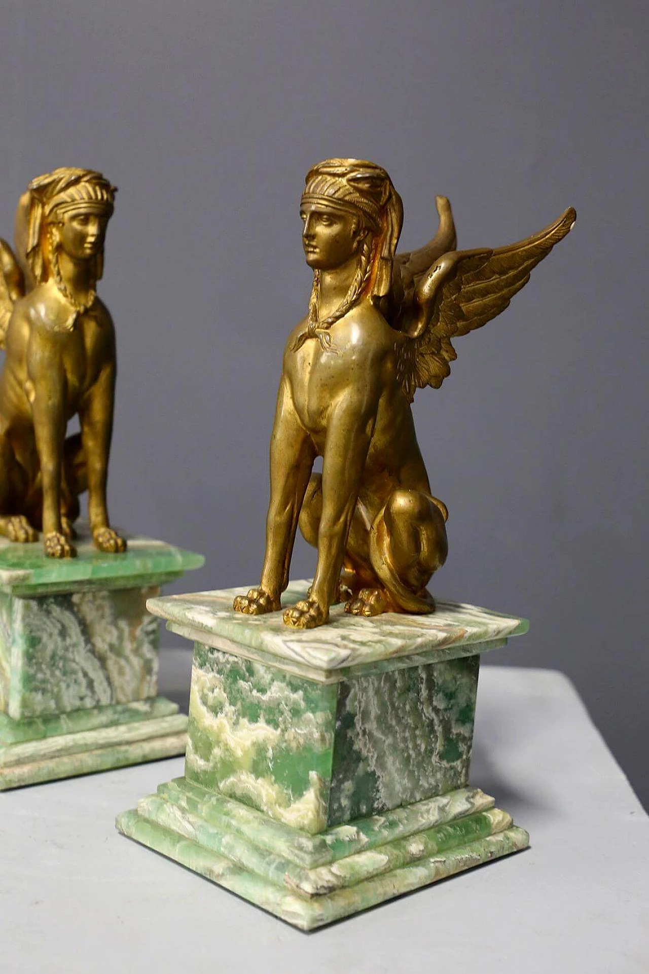 Pair of bronze sphinxes with alabaster base, 19th century 1407914