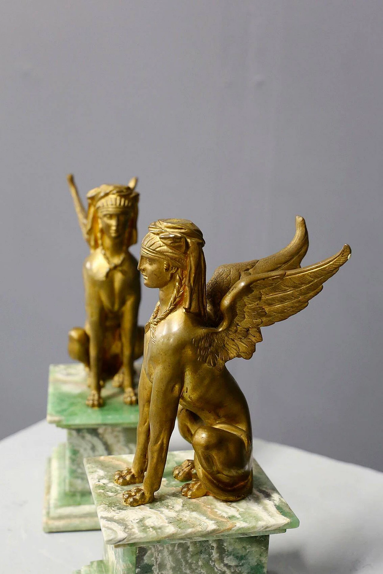 Pair of bronze sphinxes with alabaster base, 19th century 1407918