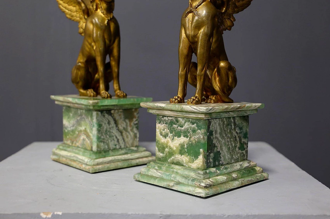 Pair of bronze sphinxes with alabaster base, 19th century 1407920