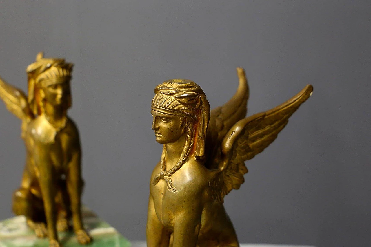 Pair of bronze sphinxes with alabaster base, 19th century 1407921