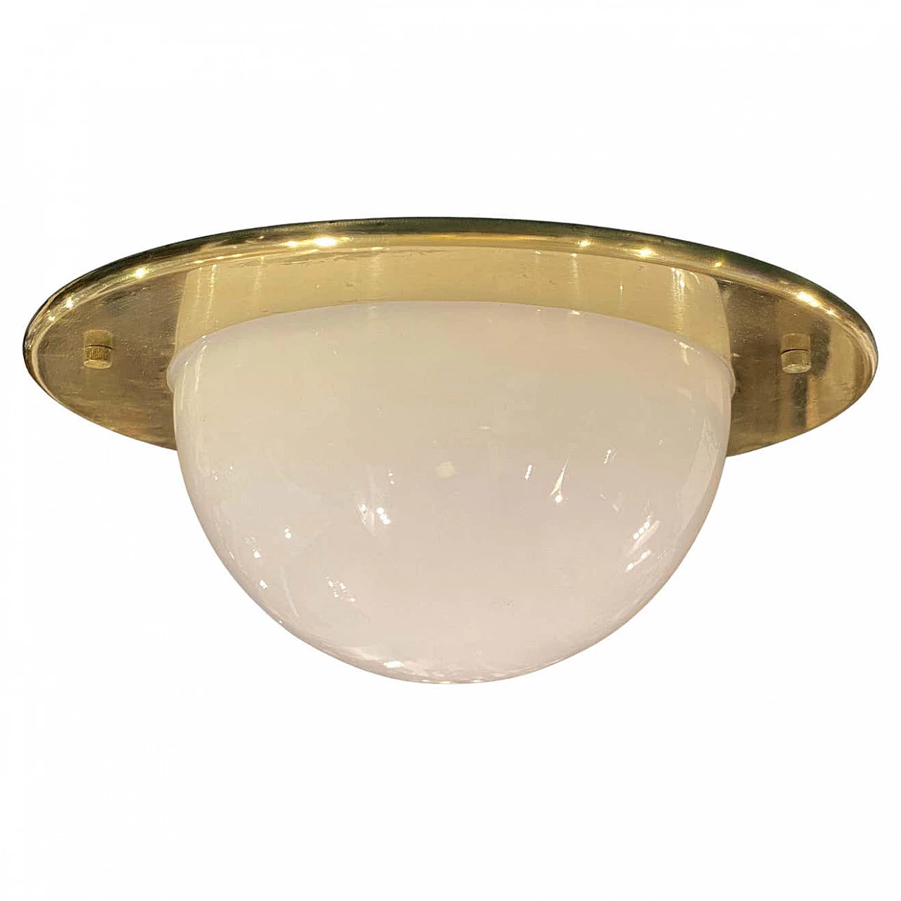 Ceiling light in brass and opaline glass, 70s 1408409