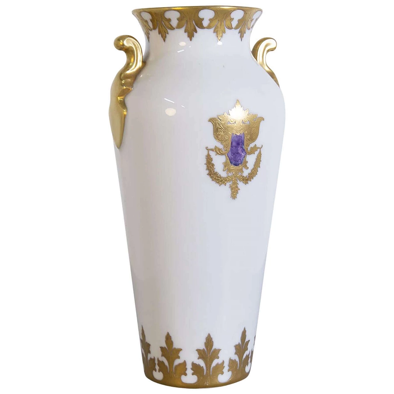 Vaso di Arrigo Finzi in porcellana, dipinto in oro, anni '50 1408461