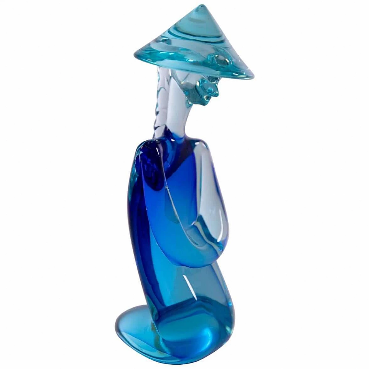 Sculpture of a Chinese man in blue Murano glass by Archimede Seguso, 1960s 1408472