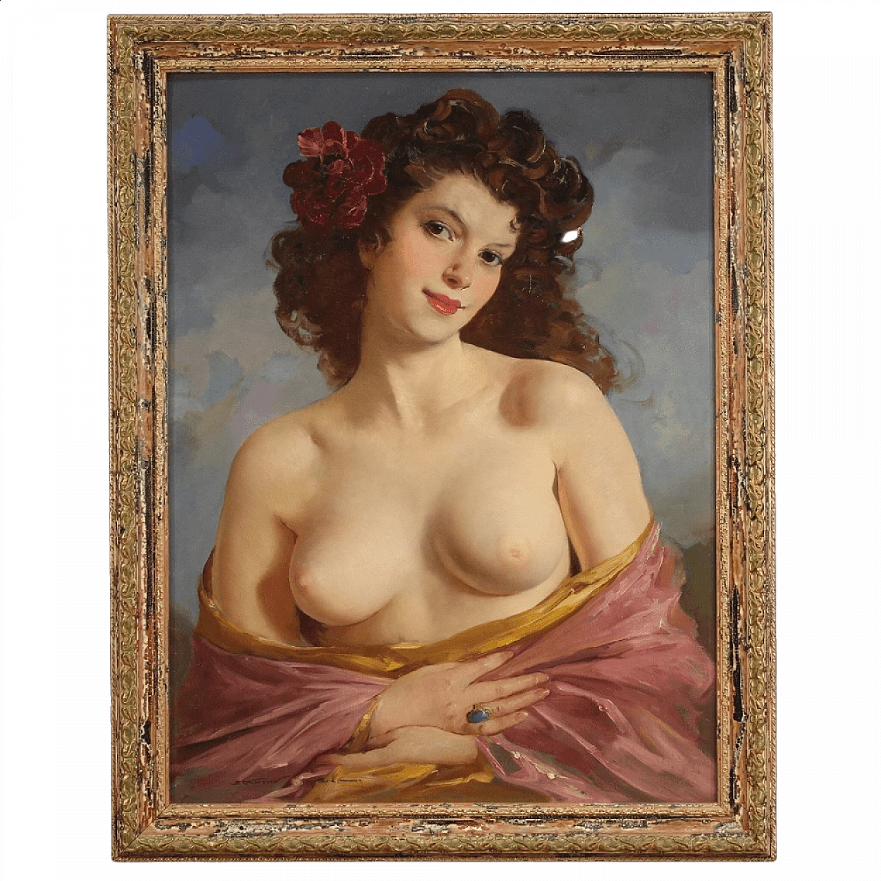 Nudo femminile, dipinto ungherese olio su cartoncino, anni '60 1408510