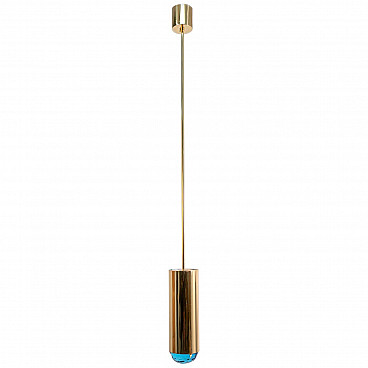 Ghirò ceiling lamp in brass and blue glass, 2000s