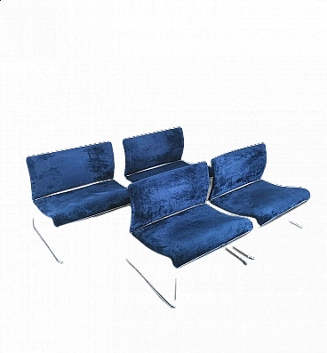 4 Saghi chairs in chrome-plated steel rod and fabric by Kazuhide Takahama for Simon, 70s