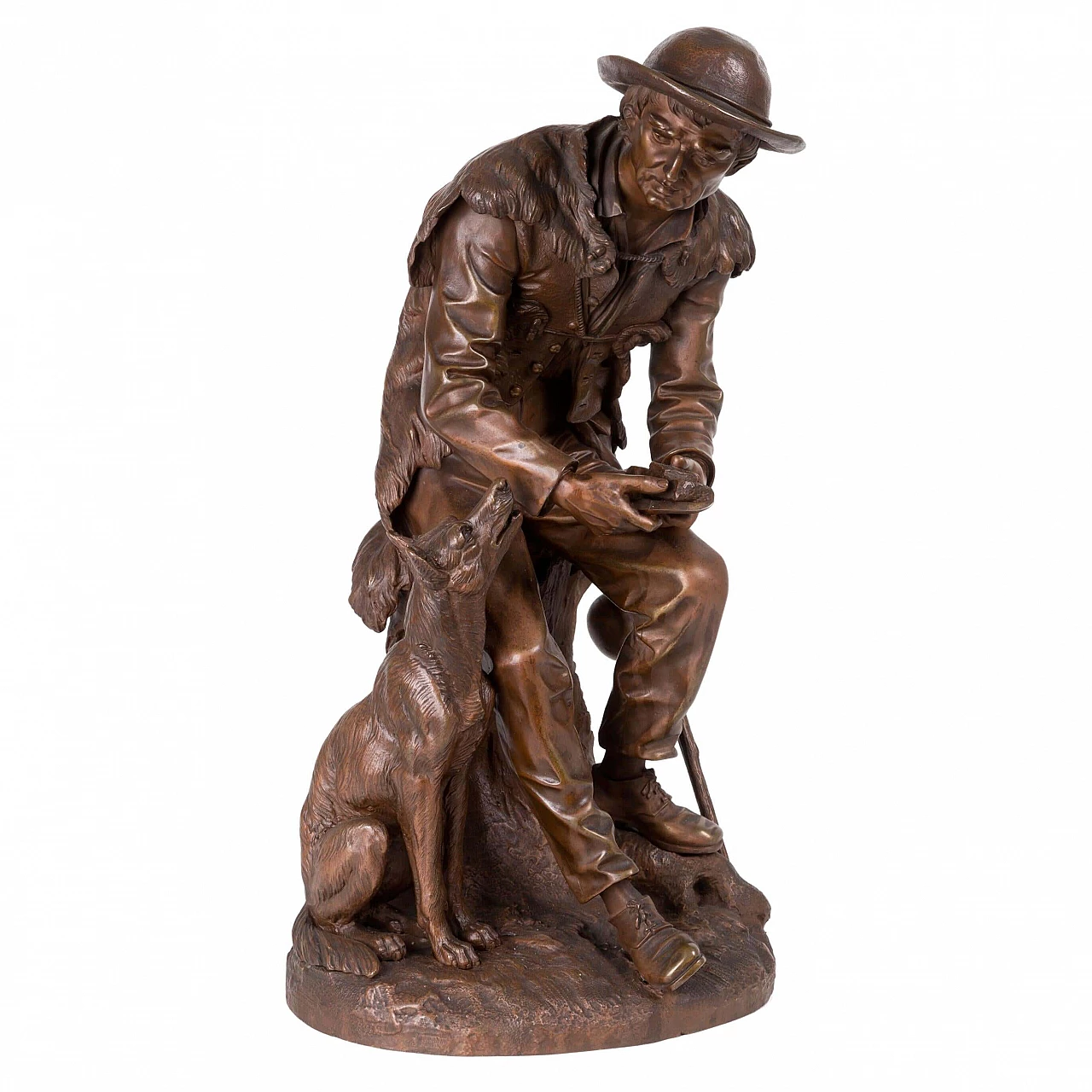 Bronze sculpture by Guillot depicting a seated carver with dog, 19th century 1408600