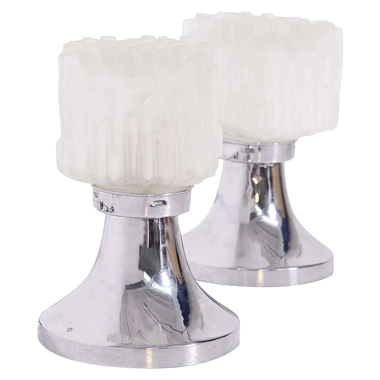 Pair of table lamps by Sciolari in frosted glass and chrome-plated metal, 1970s 1408608