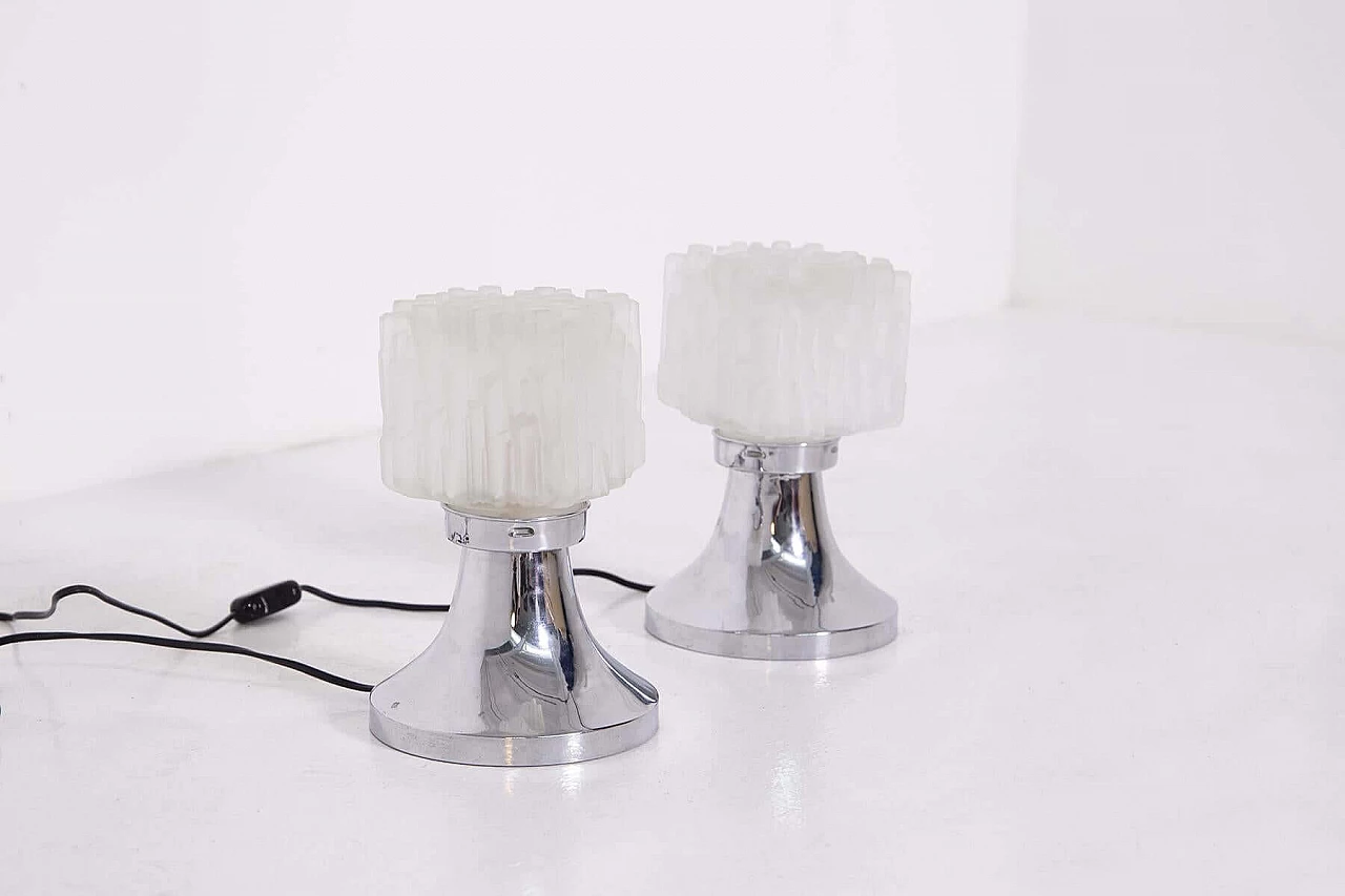 Pair of table lamps by Sciolari in frosted glass and chrome-plated metal, 1970s 1408610