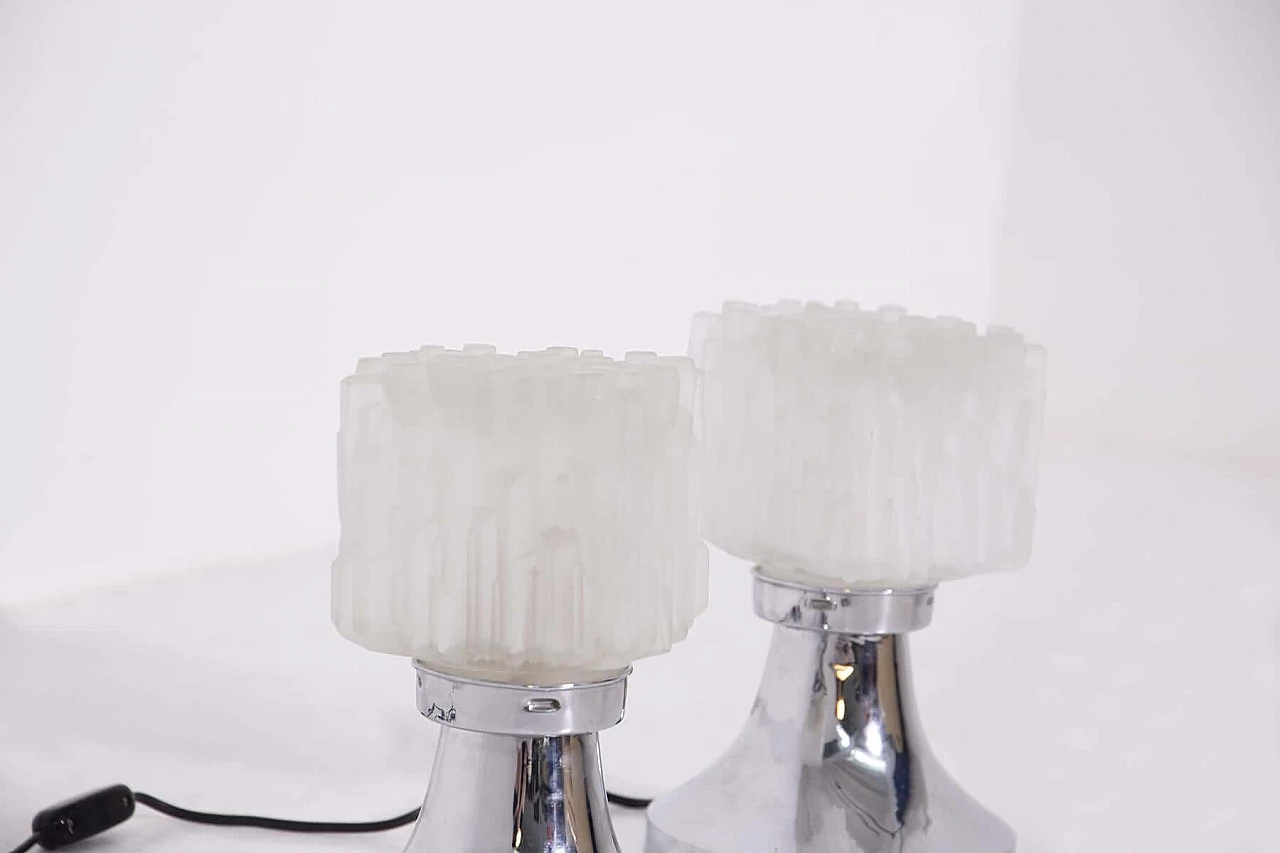 Pair of table lamps by Sciolari in frosted glass and chrome-plated metal, 1970s 1408611