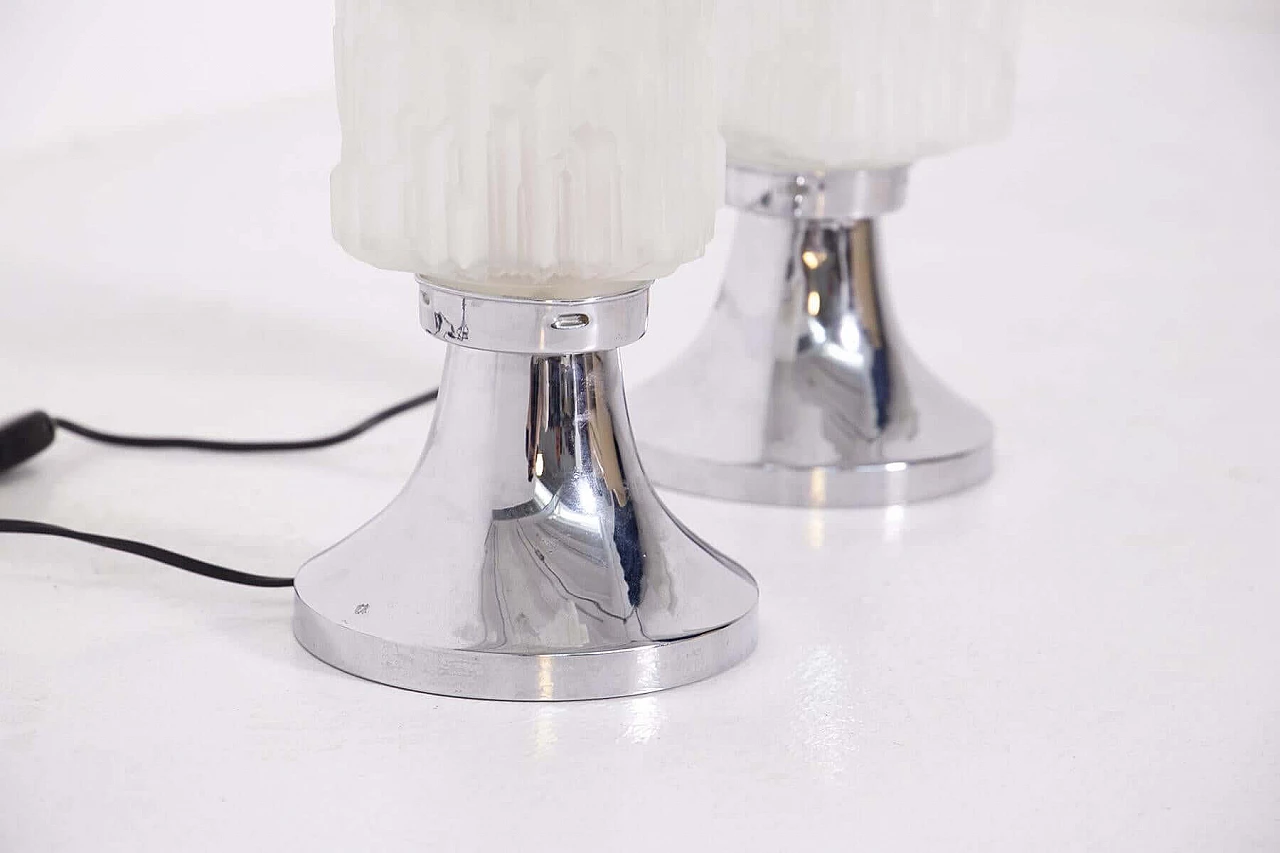 Pair of table lamps by Sciolari in frosted glass and chrome-plated metal, 1970s 1408616