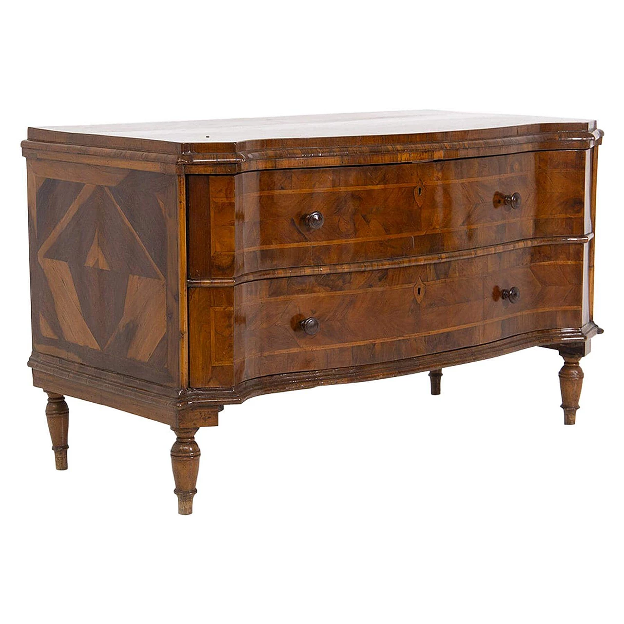 Walnut-root chest of drawers with inlaid decoration, 18th century 1408633