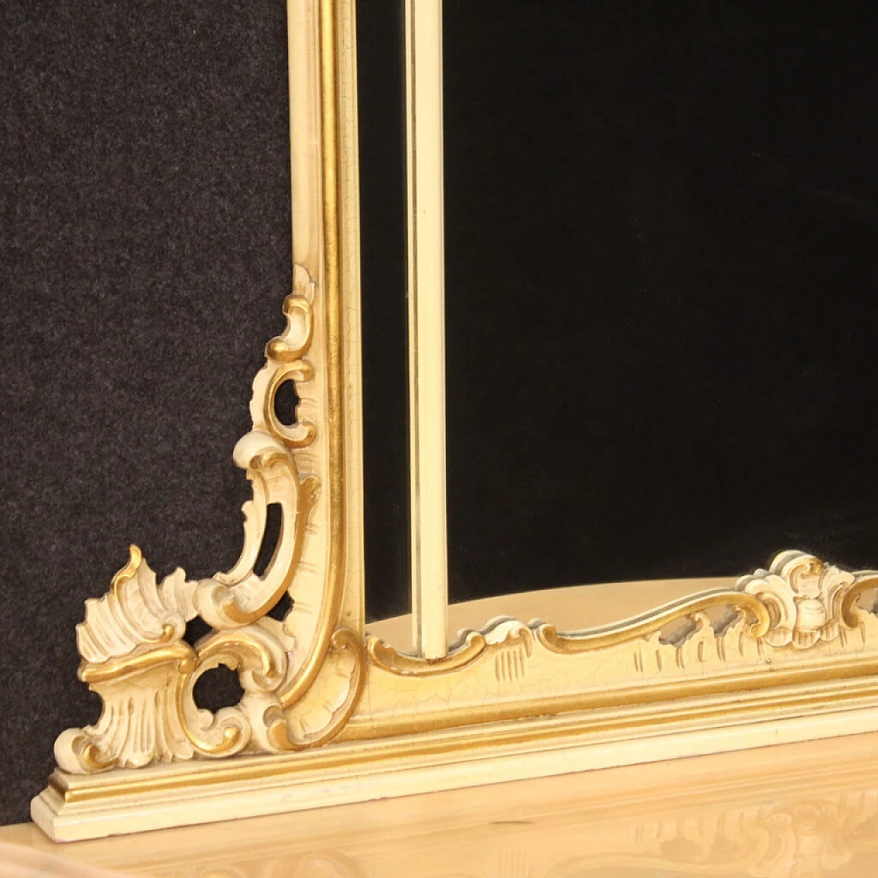 Console with gilded lacquered mirror in Louis XV style, 20th century 1408737