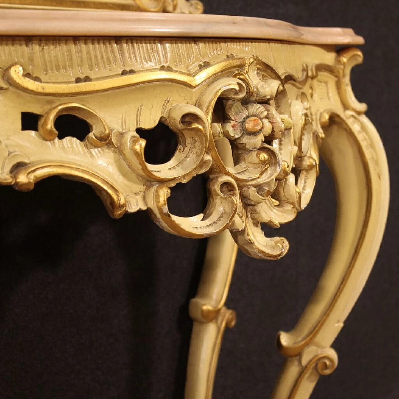 Console con specchiera laccata dorata in stile Luigi XV, del '900 1408738