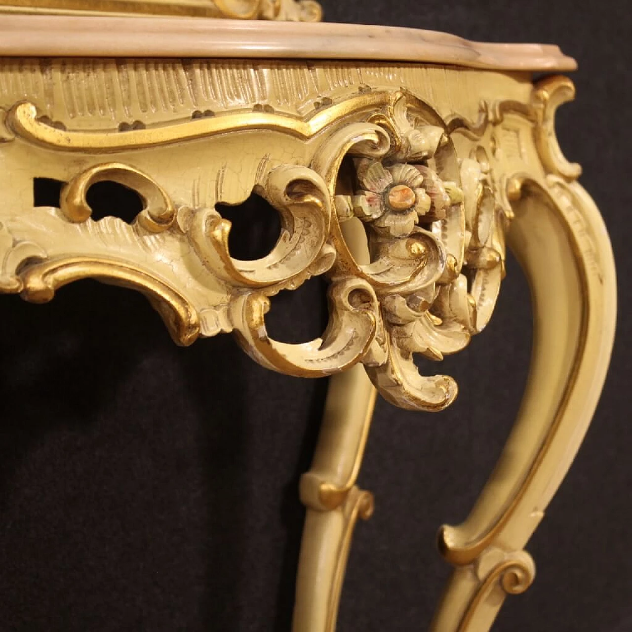 Console with gilded lacquered mirror in Louis XV style, 20th century 1408738