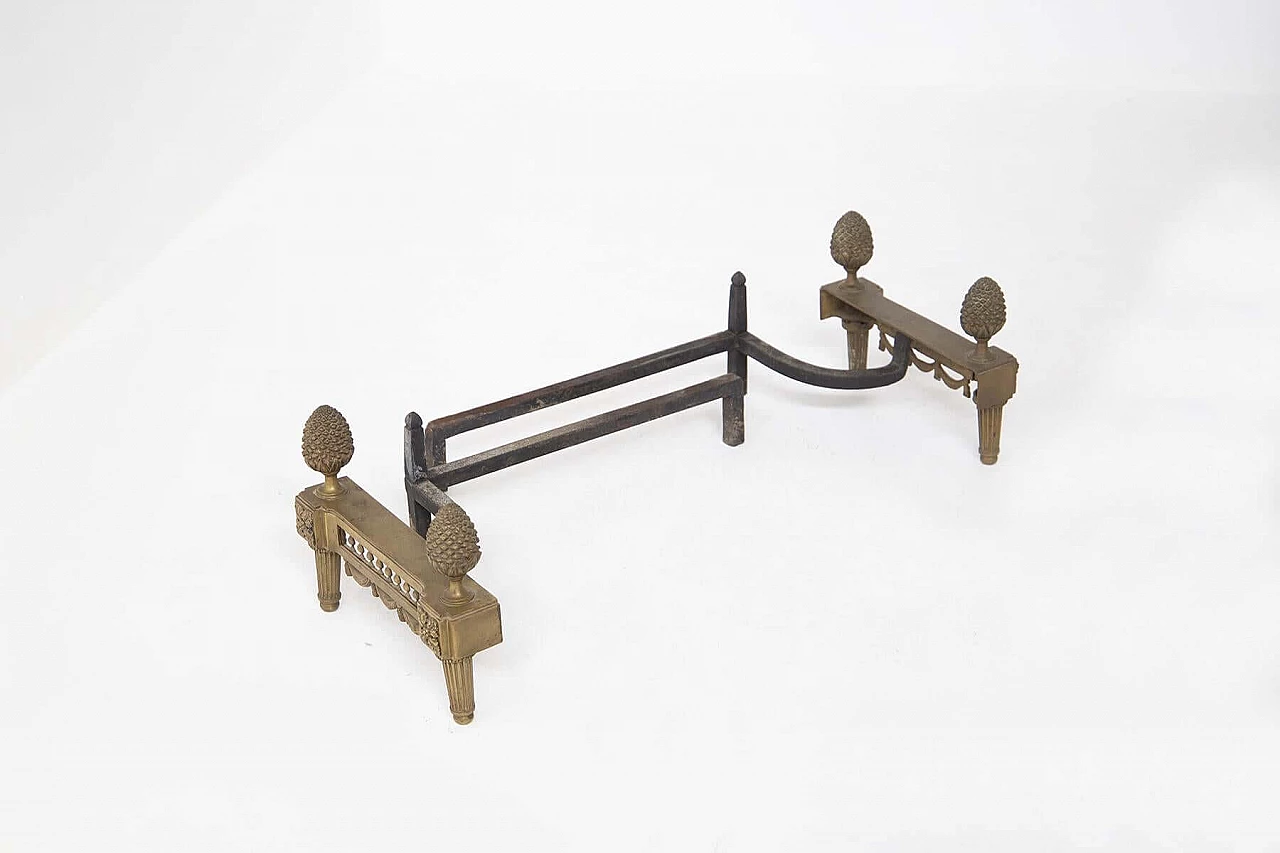 Bronze fireplace andirons signed Bouhon 'Fres, 19th century 1408752