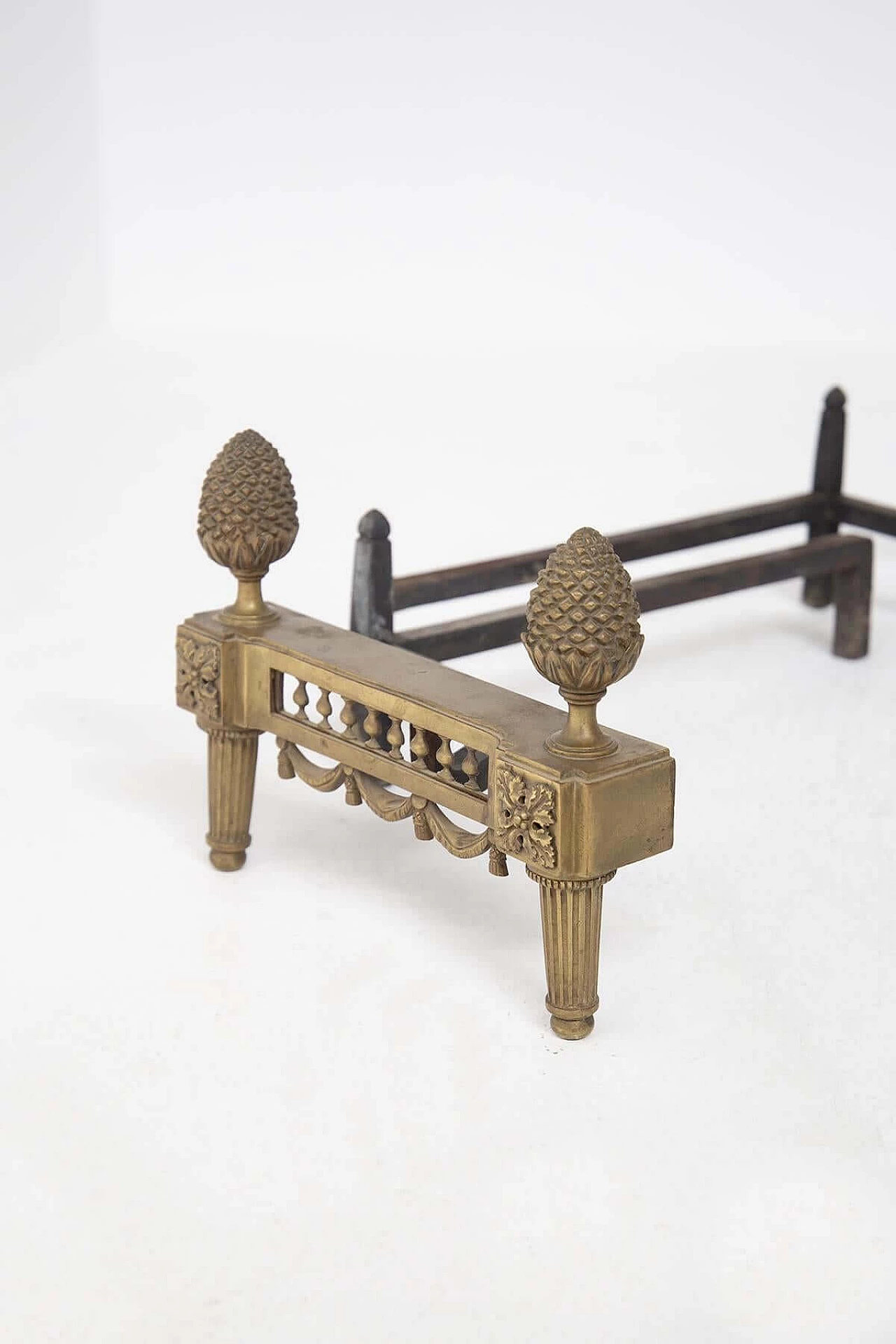 Bronze fireplace andirons signed Bouhon 'Fres, 19th century 1408753